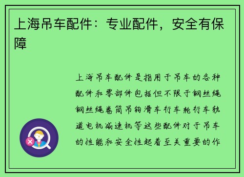 上海吊车配件：专业配件，安全有保障