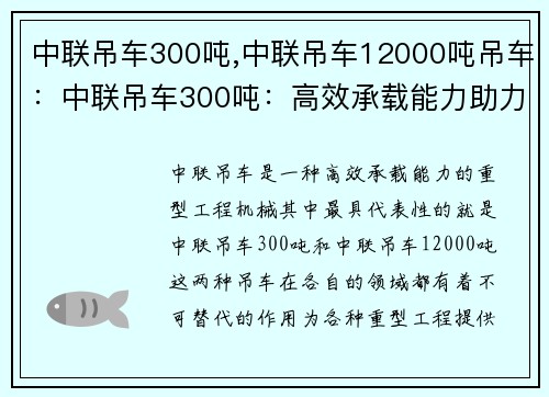 中联吊车300吨,中联吊车12000吨吊车：中联吊车300吨：高效承载能力助力重型工程