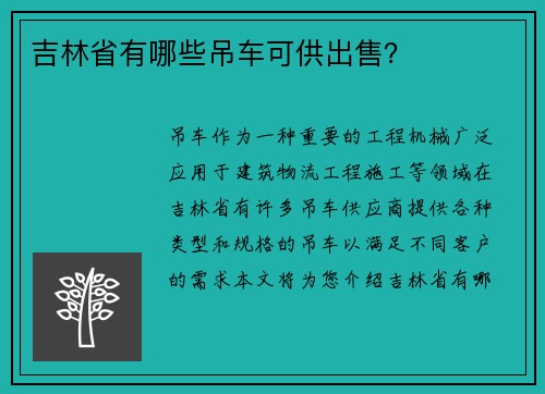 吉林省有哪些吊车可供出售？