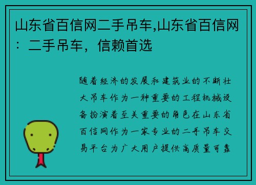 山东省百信网二手吊车,山东省百信网：二手吊车，信赖首选